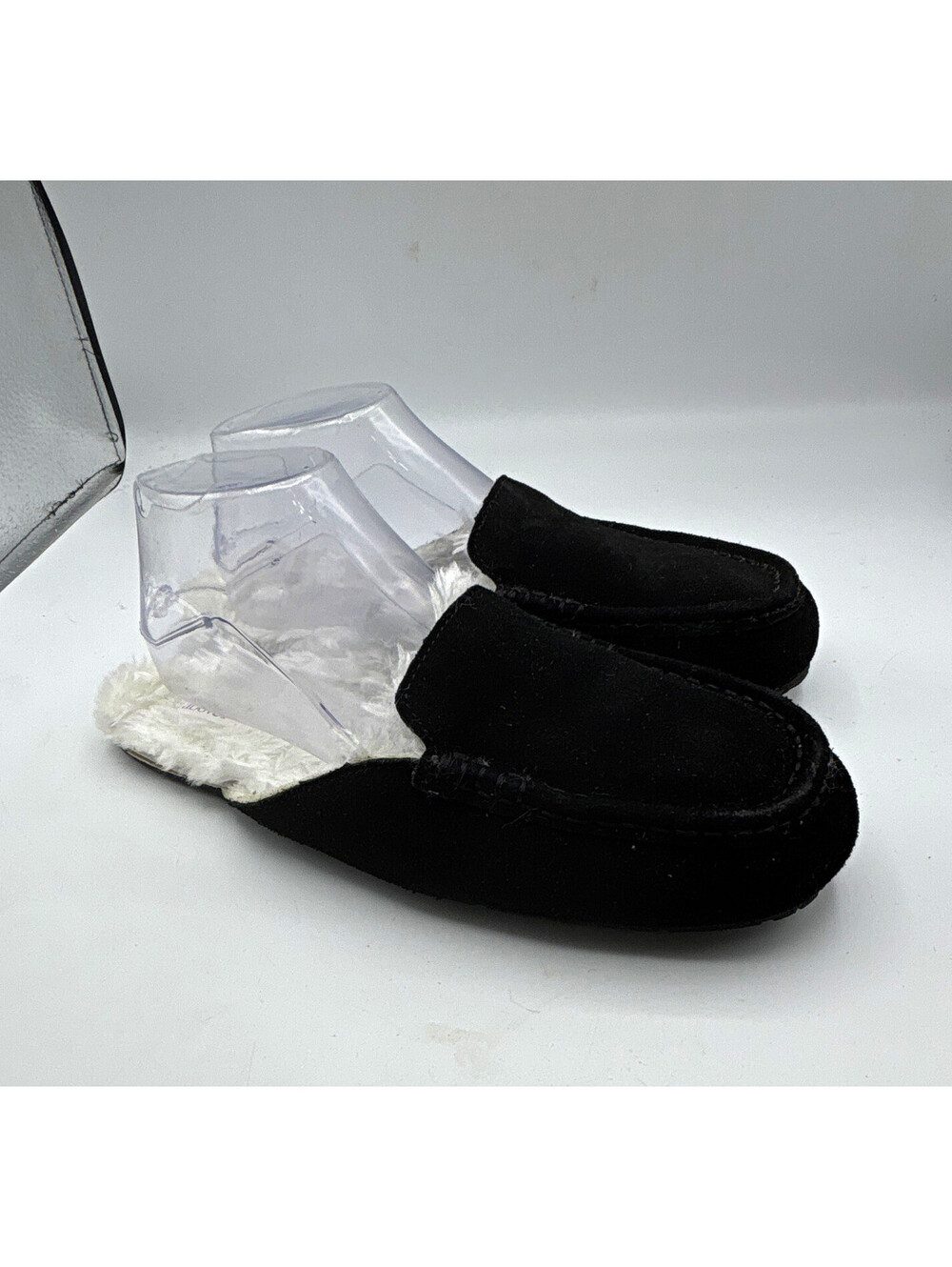 Women's Black Faux Suede Slip-On Slippers Faux Fur Lined Rubber Sole Size 9